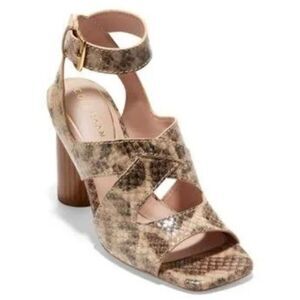 Cole Haan Womens Snakeskin Print Leather Ankle‎ Strap Block Heel Sandals Size 11